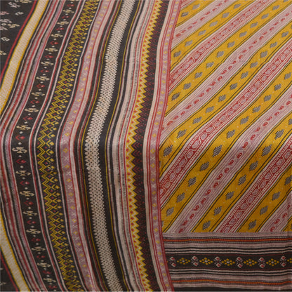 Sanskriti Vintage Mustard Sarees Pure Silk Printed Woven Sari Soft Craft Sustainable Fabric
