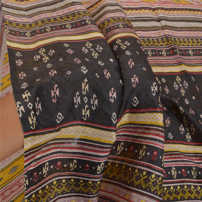 Sanskriti Vintage Mustard Sarees Pure Silk Printed Woven Sari Soft Craft Sustainable Fabric