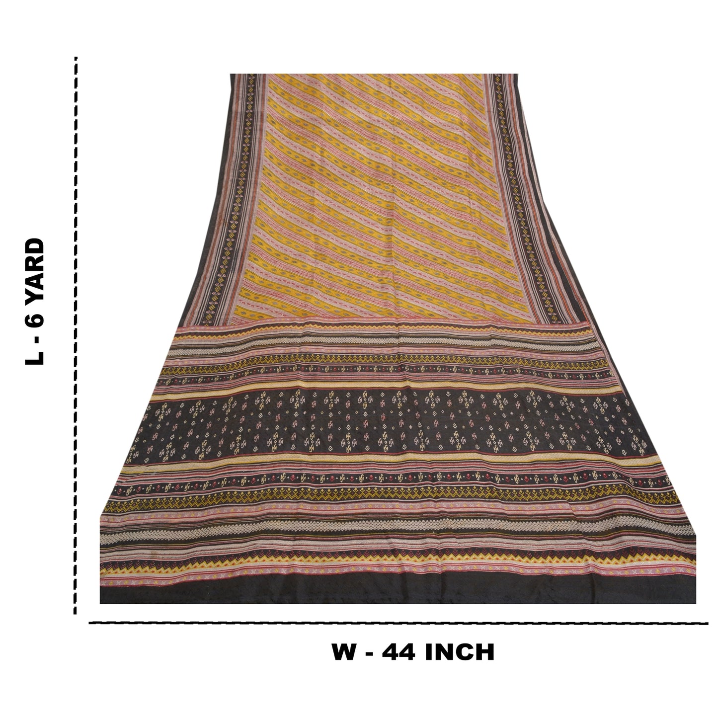 Sanskriti Vintage Mustard Sarees Pure Silk Printed Woven Sari Soft Craft Sustainable Fabric