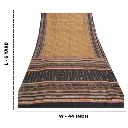 Sanskriti Vintage Mustard Sarees Pure Silk Printed Woven Sari Soft Craft Sustainable Fabric