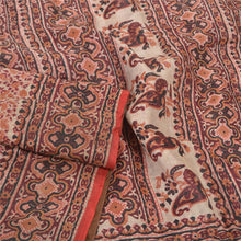 Load image into Gallery viewer, Sanskriti Vintage Cream Sarees 100% Pure Silk Printed Fabric Craft 5 Yard Sari
