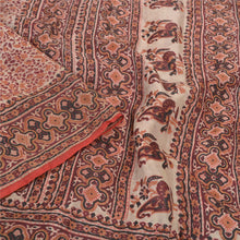 Load image into Gallery viewer, Sanskriti Vintage Cream Sarees 100% Pure Silk Printed Fabric Craft 5 Yard Sari
