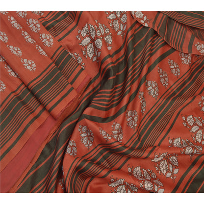 Sanskriti Vintage Dark Red Sarees Pure Silk Printed Sari Craft 5 Yard Sustainable Fabric