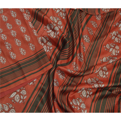 Sanskriti Vintage Dark Red Sarees Pure Silk Printed Sari Craft 5 Yard Sustainable Fabric