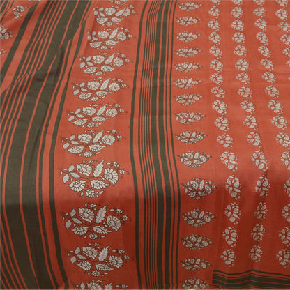 Sanskriti Vintage Dark Red Sarees Pure Silk Printed Sari Craft 5 Yard Sustainable Fabric