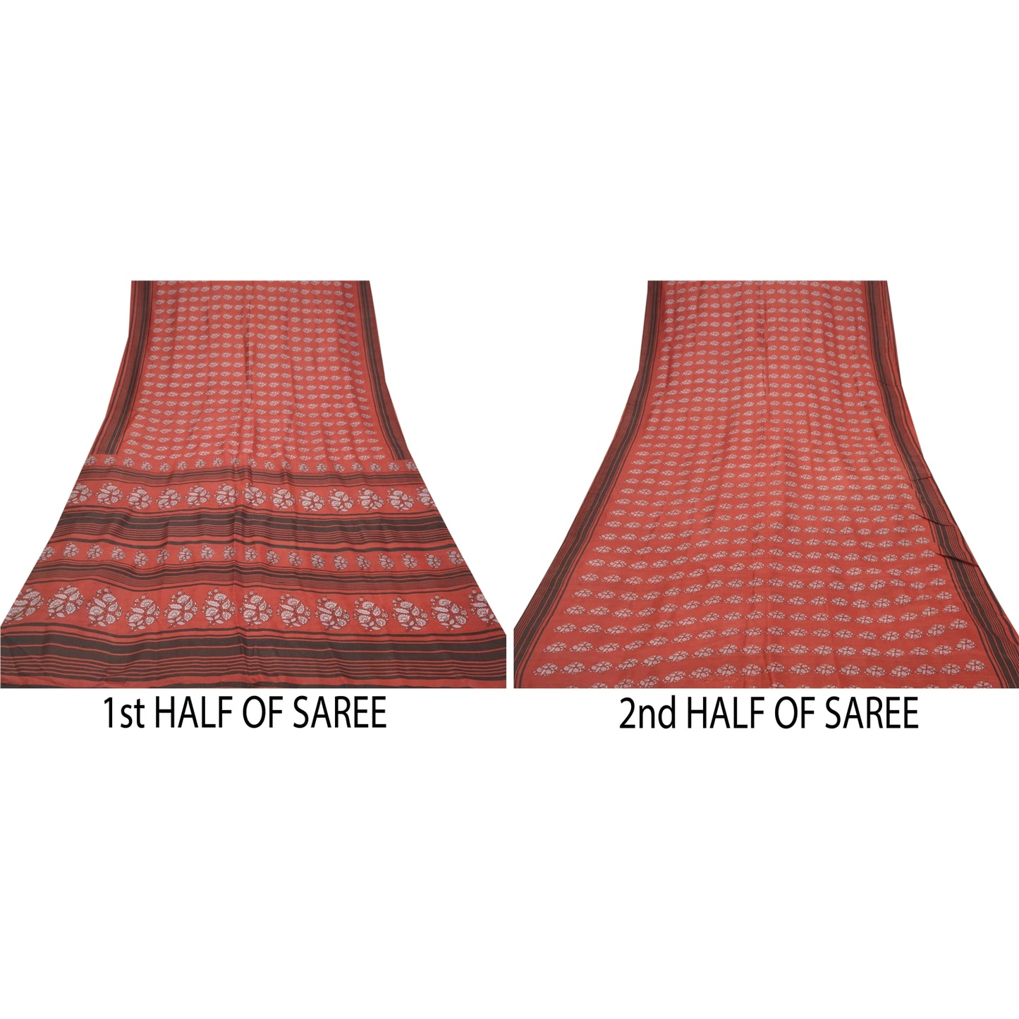 Sanskriti Vintage Dark Red Sarees Pure Silk Printed Sari Craft 5 Yard Sustainable Fabric