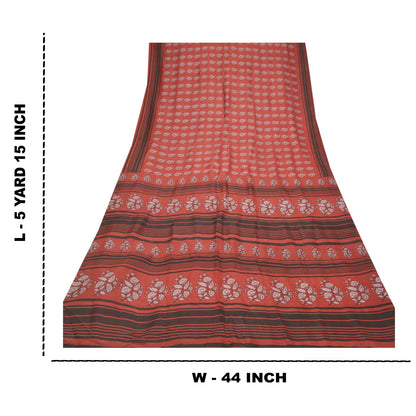 Sanskriti Vintage Dark Red Sarees Pure Silk Printed Sari Craft 5 Yard Sustainable Fabric