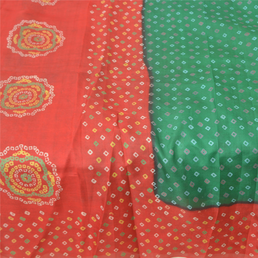 Sanskriti Vintage Green Sarees Pure Silk Bandhani Printed Sari Soft Craft Fabric