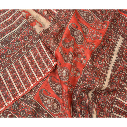 Sanskriti Vintage Red Sarees 100% Pure Silk Sustainable Fabric Craft Printed Soft Sari