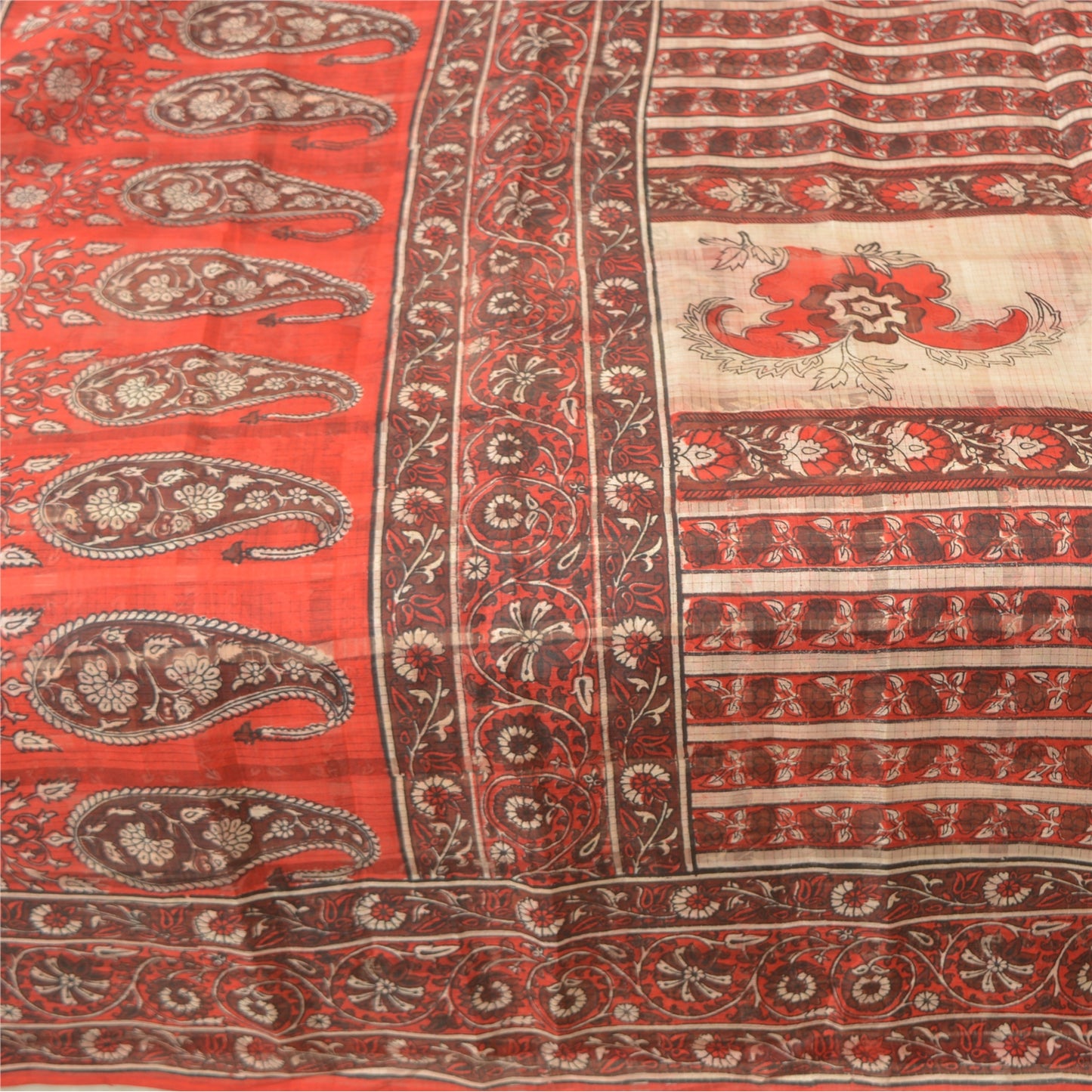 Sanskriti Vintage Red Sarees 100% Pure Silk Sustainable Fabric Craft Printed Soft Sari