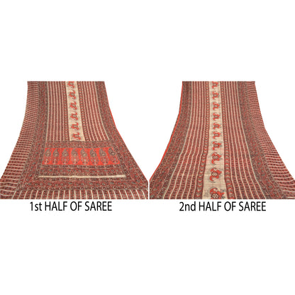 Sanskriti Vintage Red Sarees 100% Pure Silk Sustainable Fabric Craft Printed Soft Sari