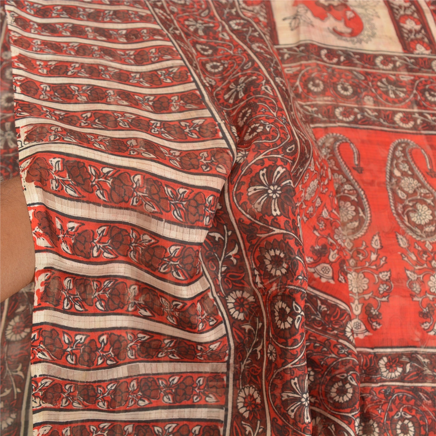 Sanskriti Vintage Red Sarees 100% Pure Silk Sustainable Fabric Craft Printed Soft Sari