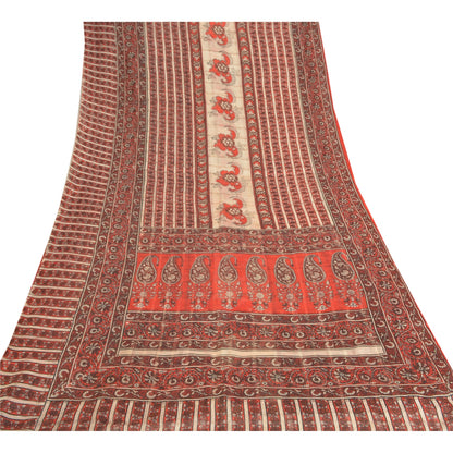 Sanskriti Vintage Red Sarees 100% Pure Silk Sustainable Fabric Craft Printed Soft Sari