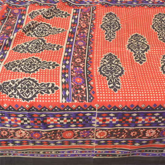 Sanskriti Vintage Red Sarees Pure Silk Floral Printed Sari Soft 5YD Craft Sustainable Fabric