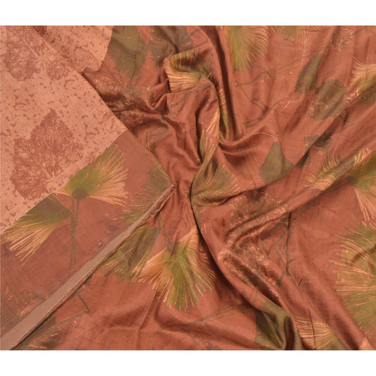 Sanskriti Vintage Brown Sarees Indian 100% Pure Silk Printed Sari Craft Sustainable Fabric