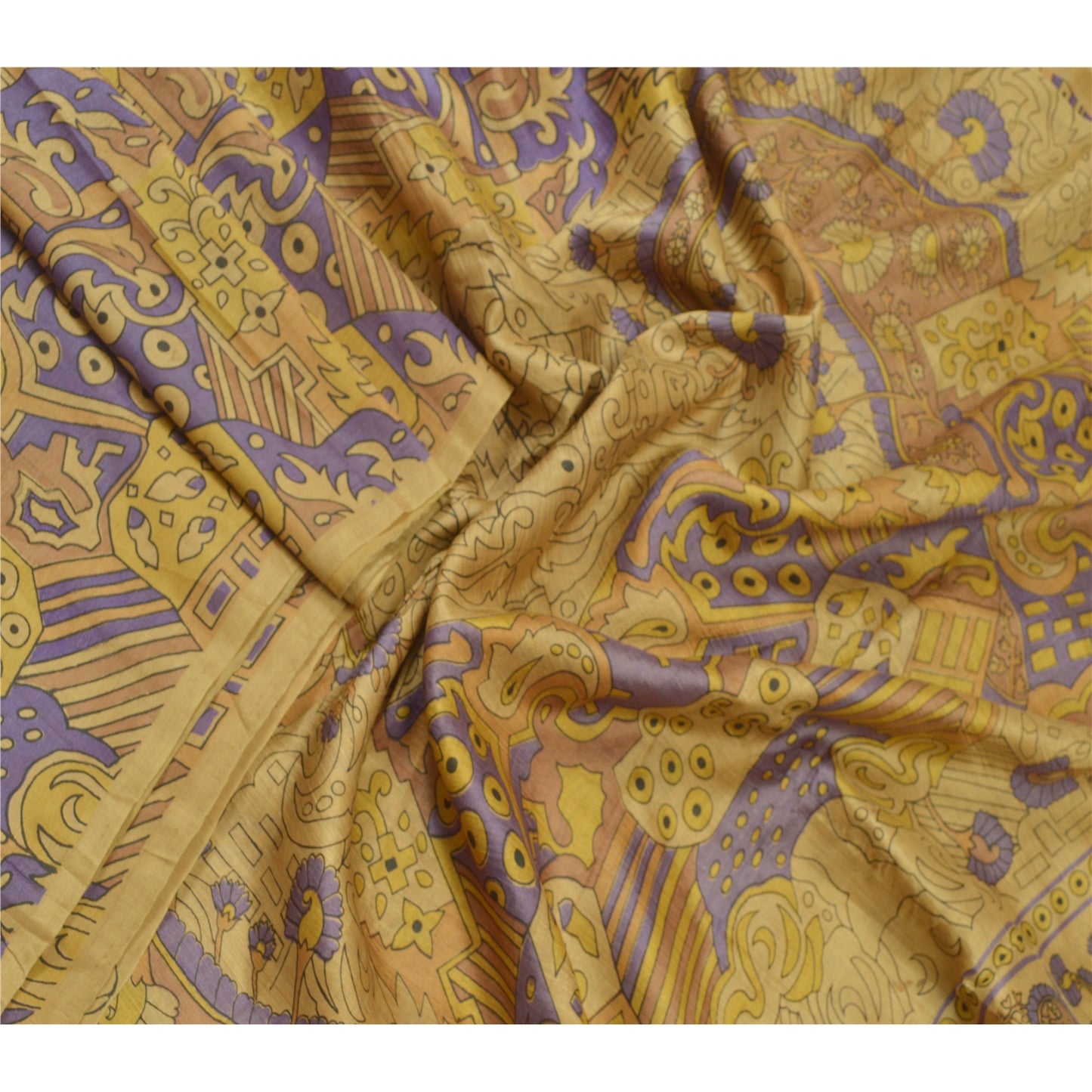 Sanskriti Vintage Sarees Brown 100% Pure Silk Printed Sari 5YD Soft Craft Sustainable Fabric