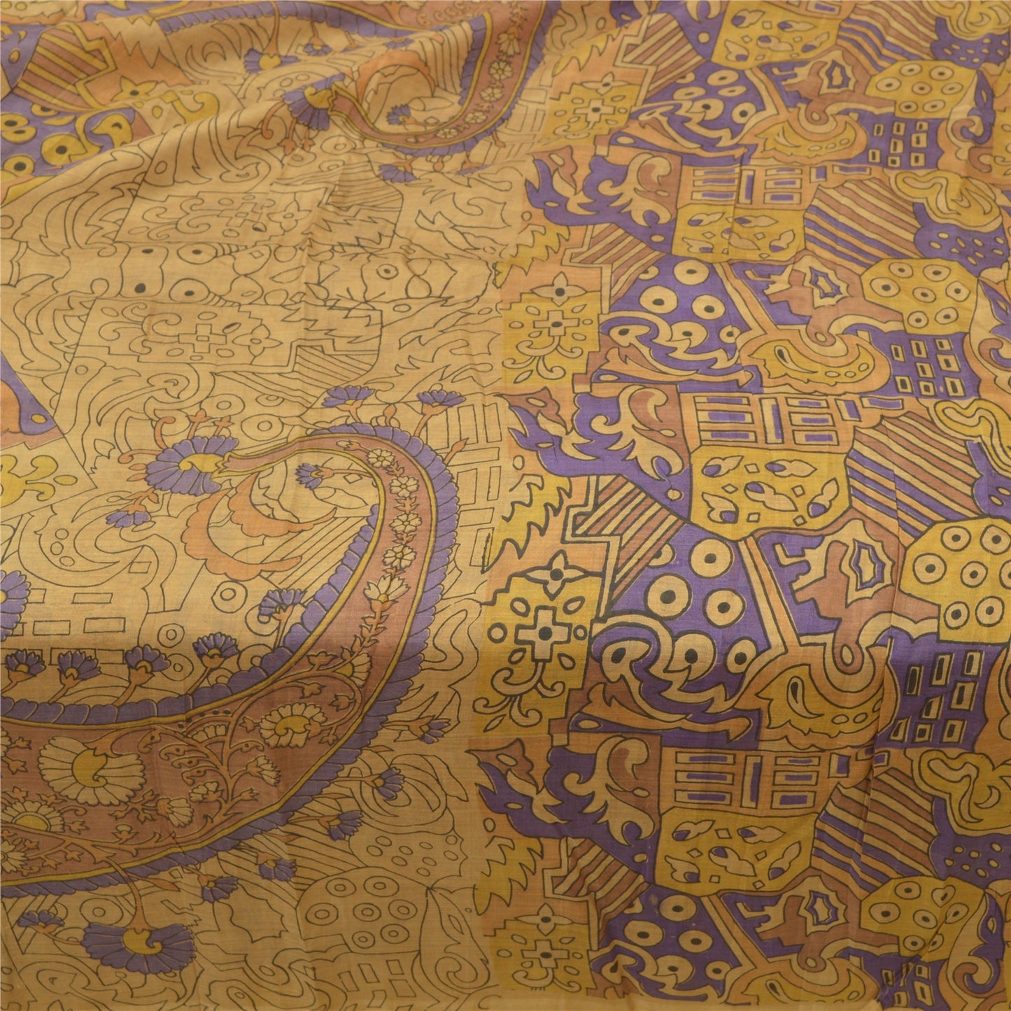 Sanskriti Vintage Sarees Brown 100% Pure Silk Printed Sari 5YD Soft Craft Sustainable Fabric