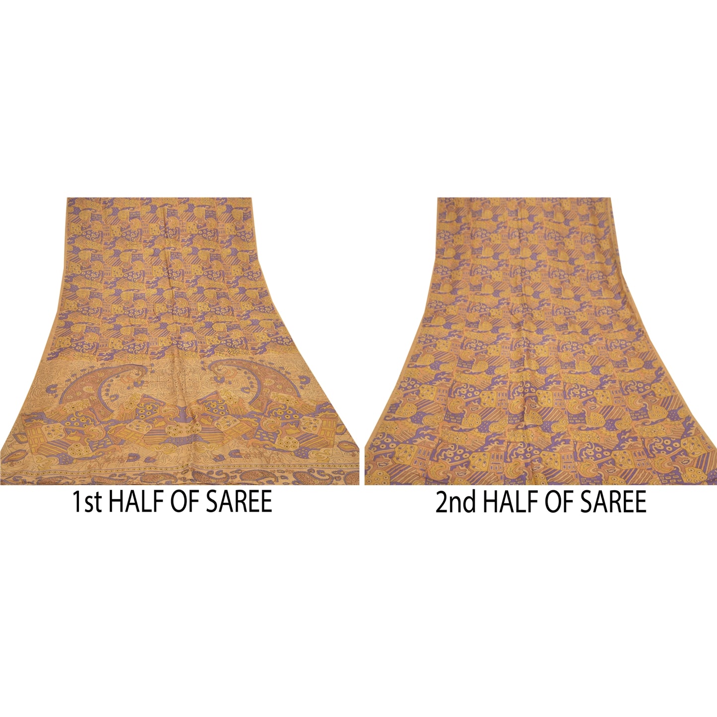 Sanskriti Vintage Sarees Brown 100% Pure Silk Printed Sari 5YD Soft Craft Sustainable Fabric