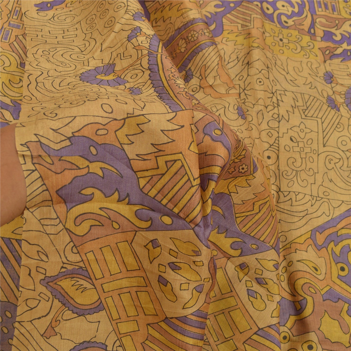 Sanskriti Vintage Sarees Brown 100% Pure Silk Printed Sari 5YD Soft Craft Sustainable Fabric