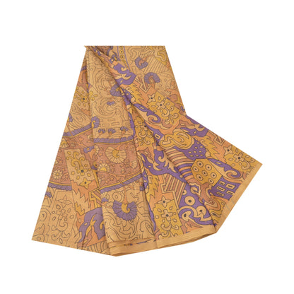 Sanskriti Vintage Sarees Brown 100% Pure Silk Printed Sari 5YD Soft Craft Sustainable Fabric