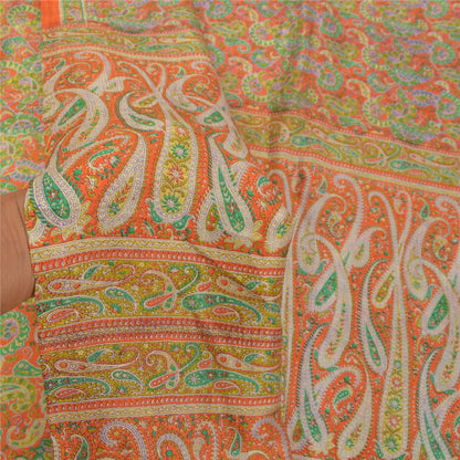Sanskriti Vintage Orange Sarees 100% Pure Silk Printed Sari Floral Craft Sustainable Fabric
