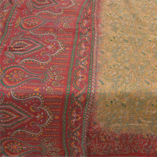 Sanskriti Vintage Sarees Brown Pure Silk Printed Sari Floral Soft Craft Sustainable Fabric