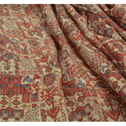 Sanskriti Vintage Sarees Red Indian Pure Silk Printed Sari Floral Craft Sustainable Fabric