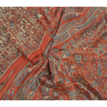 Sanskriti Vintage Sarees Red Indian Pure Silk Printed Sari Floral Craft Sustainable Fabric
