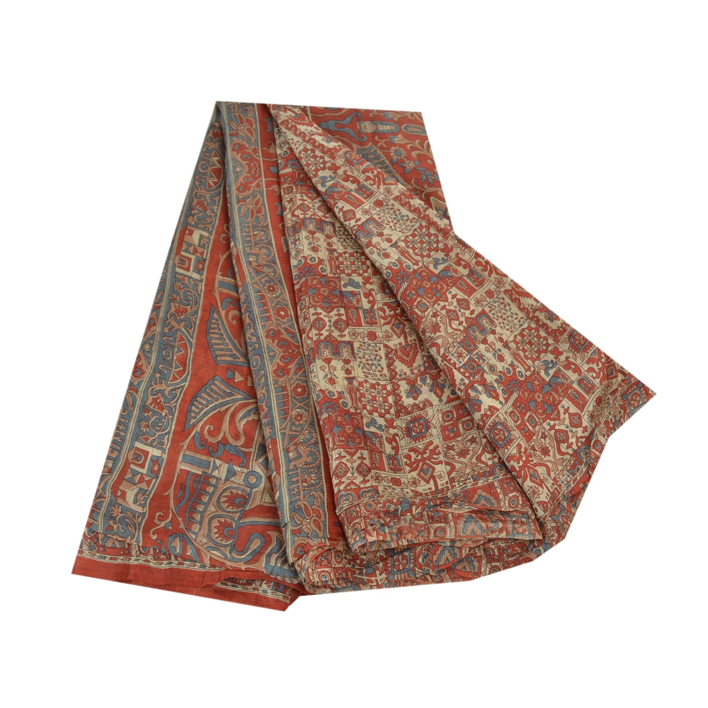 Sanskriti Vintage Sarees Red Indian Pure Silk Printed Sari Floral Craft Sustainable Fabric