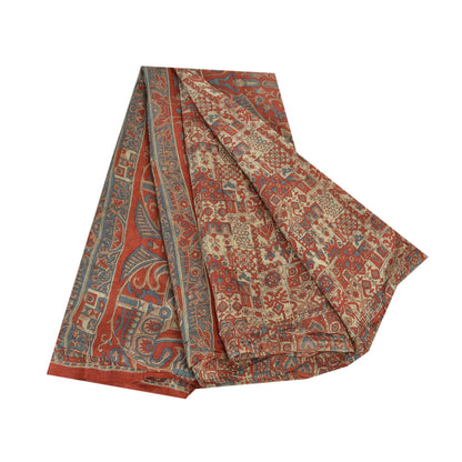 Sanskriti Vintage Sarees Red Indian Pure Silk Printed Sari Floral Craft Sustainable Fabric