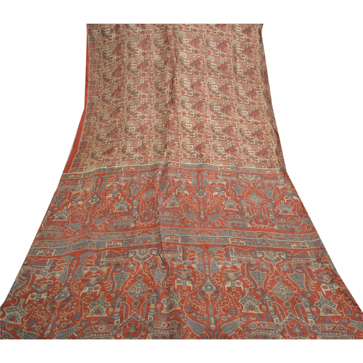 Sanskriti Vintage Sarees Red Indian Pure Silk Printed Sari Floral Craft Sustainable Fabric