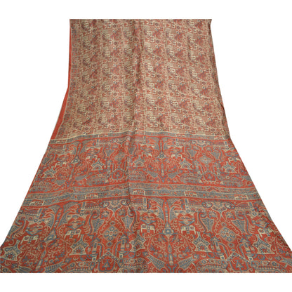 Sanskriti Vintage Sarees Red Indian Pure Silk Printed Sari Floral Craft Sustainable Fabric