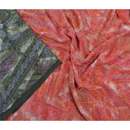 Sanskriti Vintage Black Sarees 100% Pure Silk Printed Sari Soft 5yd Craft Sustainable Fabric