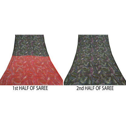 Sanskriti Vintage Black Sarees 100% Pure Silk Printed Sari Soft 5yd Craft Sustainable Fabric