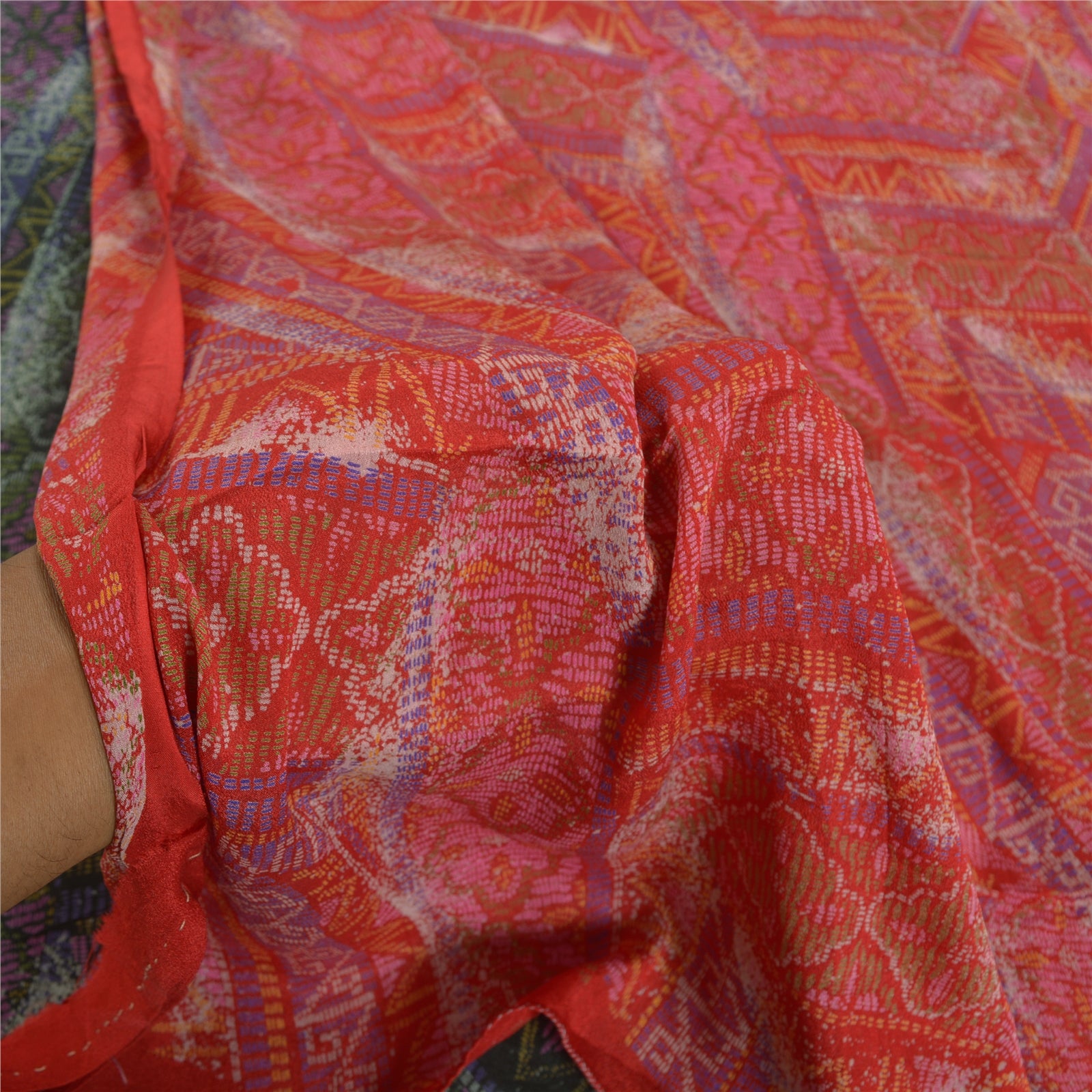 Sanskriti Vintage Sari 100% Pure Silk Black/Red Printed 5 Yard Soft Saree Craft Fabric for Crafting Upcycling Wearing & DIY Projects