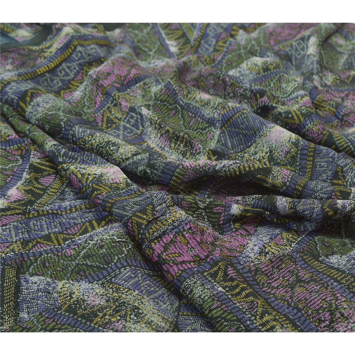 Sanskriti Vintage Black Sarees 100% Pure Silk Printed Sari Soft 5yd Craft Sustainable Fabric