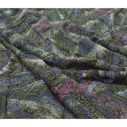 Sanskriti Vintage Black Sarees 100% Pure Silk Printed Sari Soft 5yd Craft Sustainable Fabric