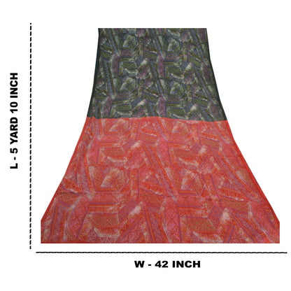 Sanskriti Vintage Black Sarees 100% Pure Silk Printed Sari Soft 5yd Craft Sustainable Fabric