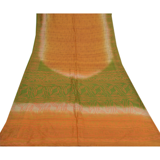 Sanskriti Vintage Green Sarees Pure Silk Bandhani Print Indian Sari Craft Sustainable Fabric
