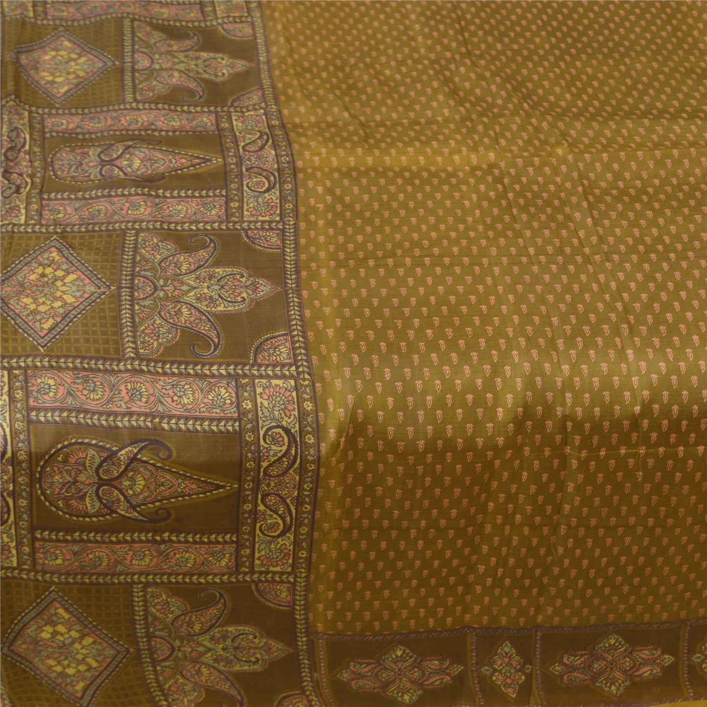 Sanskriti Vintage Grønne Sarier 100% Ren Silke Blomsterprintet Sari Håndværksmæssigt Bæredygtigt Stoff