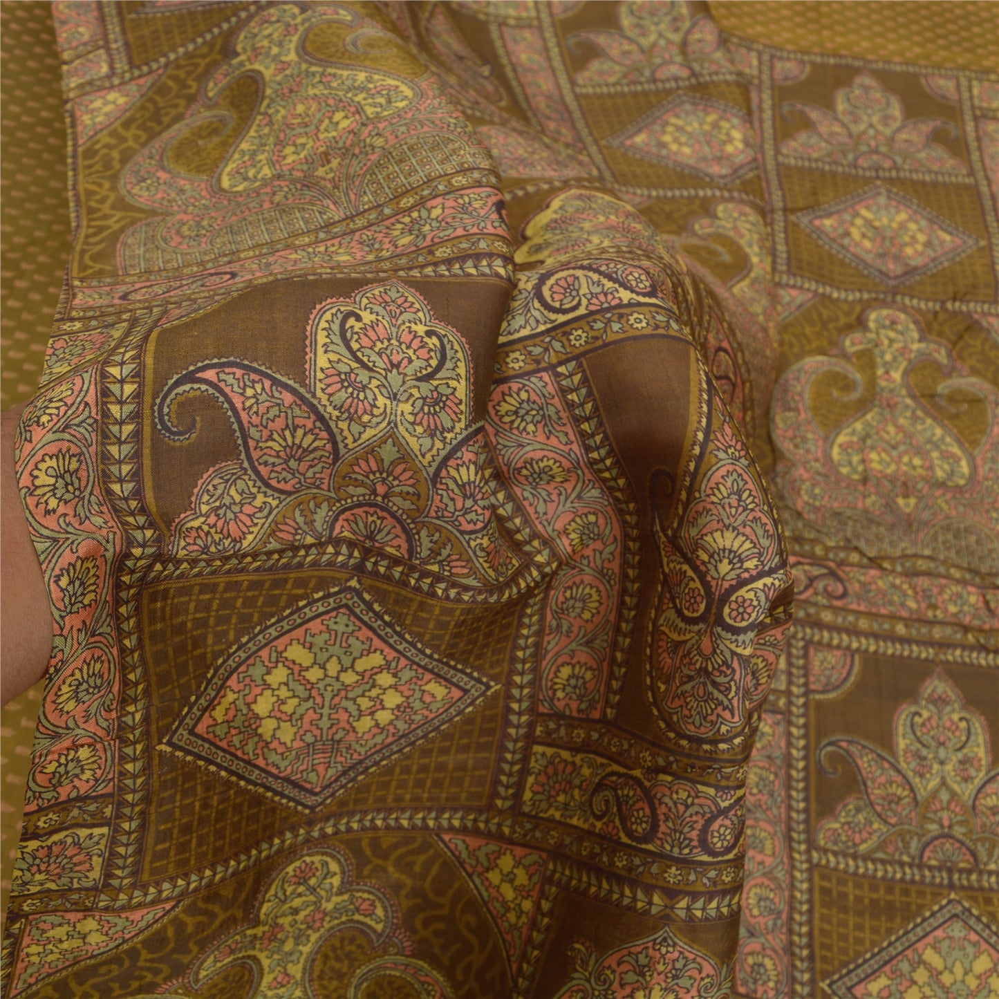 Sanskriti Vintage Grønne Sarier 100% Ren Silke Blomsterprintet Sari Håndværksmæssigt Bæredygtigt Stoff