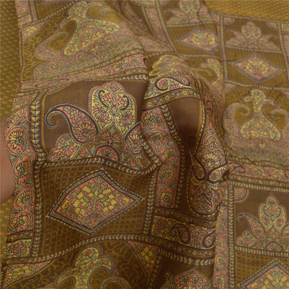 Sanskriti Vintage Grønne Sarier 100% Ren Silke Blomsterprintet Sari Håndværksmæssigt Bæredygtigt Stoff