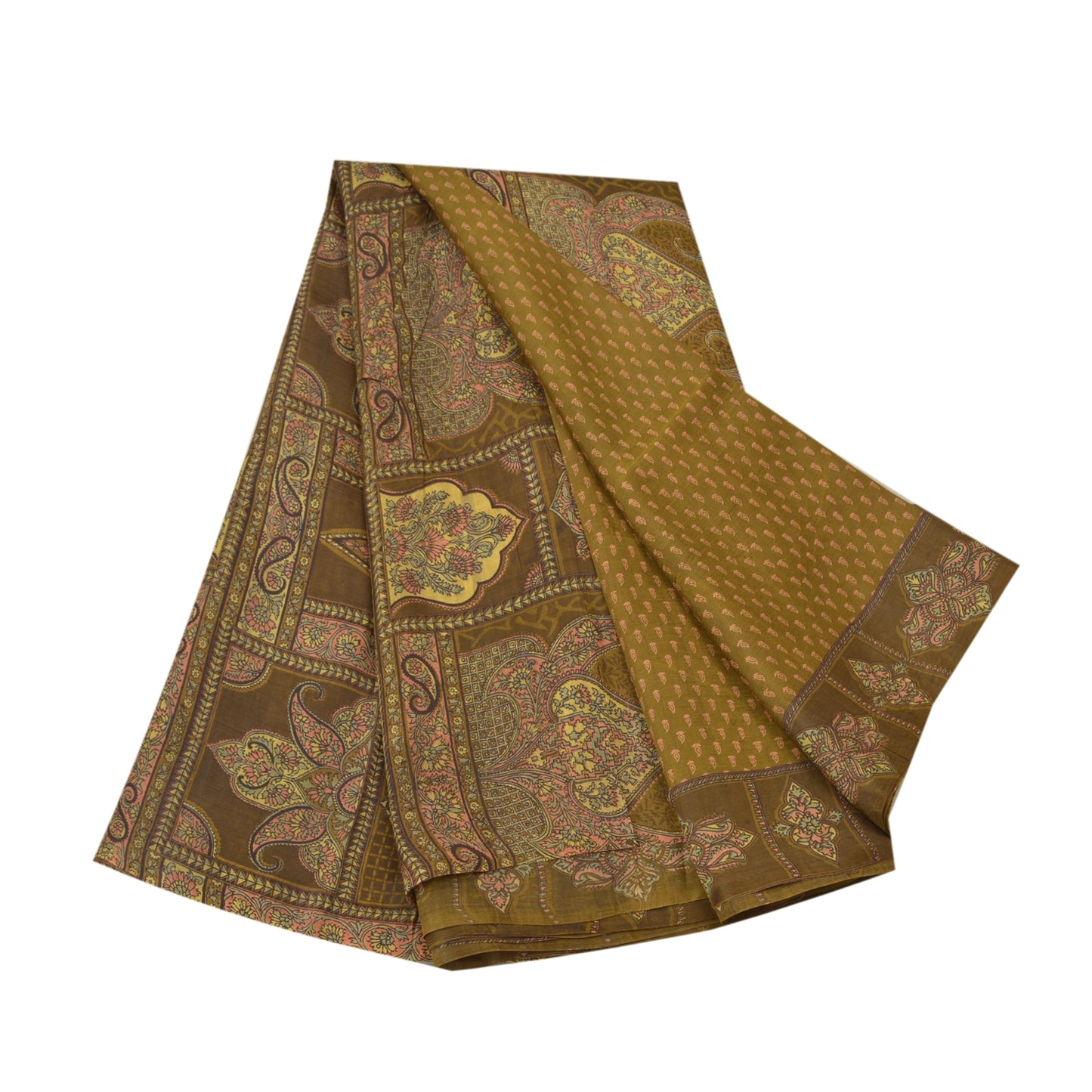 Sanskriti Vintage Grønne Sarier 100% Ren Silke Blomsterprintet Sari Håndværksmæssigt Bæredygtigt Stoff