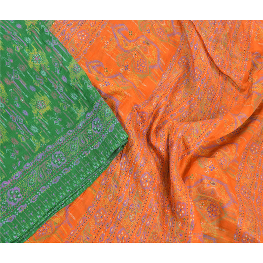 Санскритские винтажные зеленые сари 100% чистый шелк с принтом сари мягкая 5 ярдов ткань для рукоделия устойчивая ткань