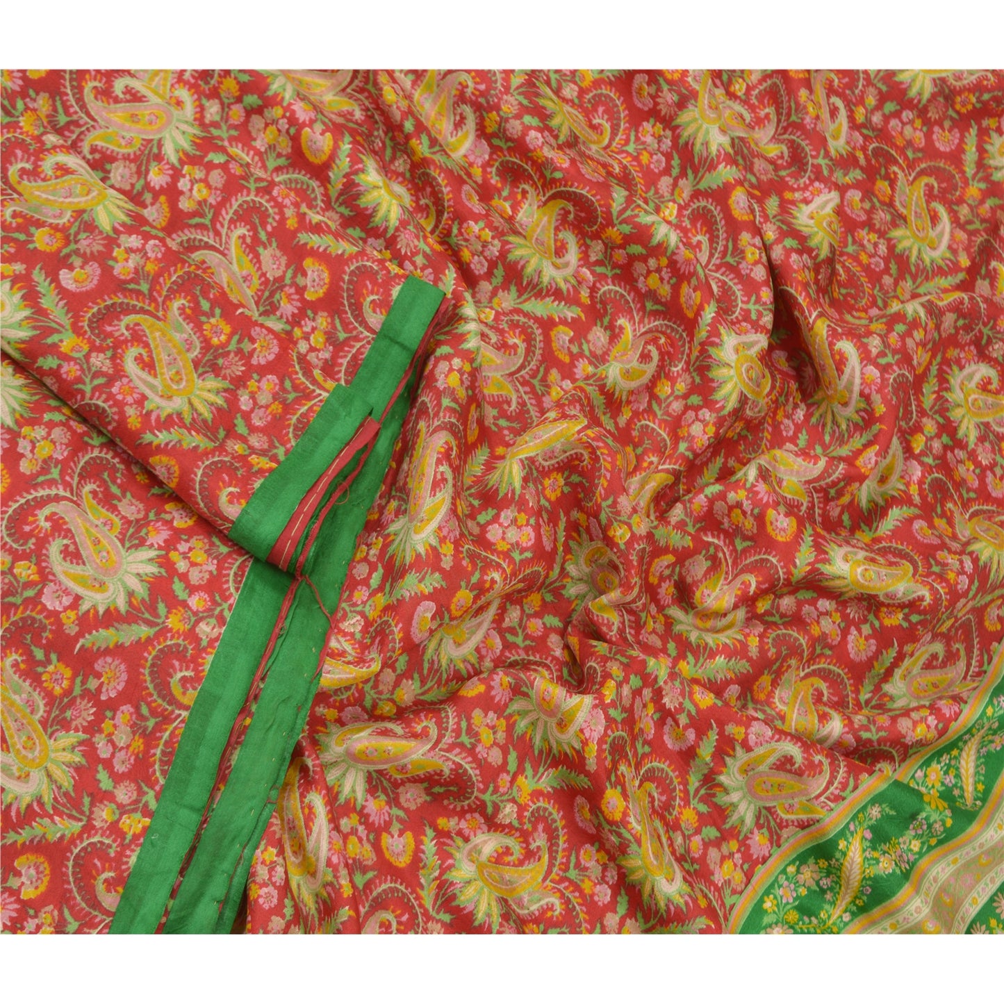 Sanskriti Vintage Indian Sarees Pure Silk Floral Printed Sari Craft 5YD Sustainable Fabric