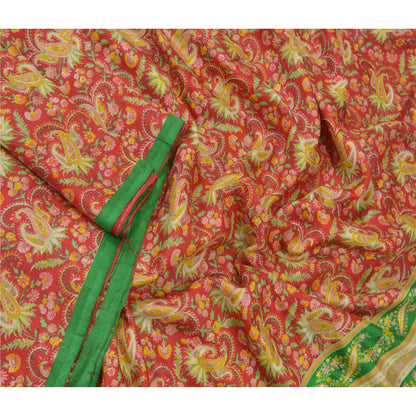 Sanskriti Vintage Indian Sarees Pure Silk Floral Printed Sari Craft 5YD Sustainable Fabric