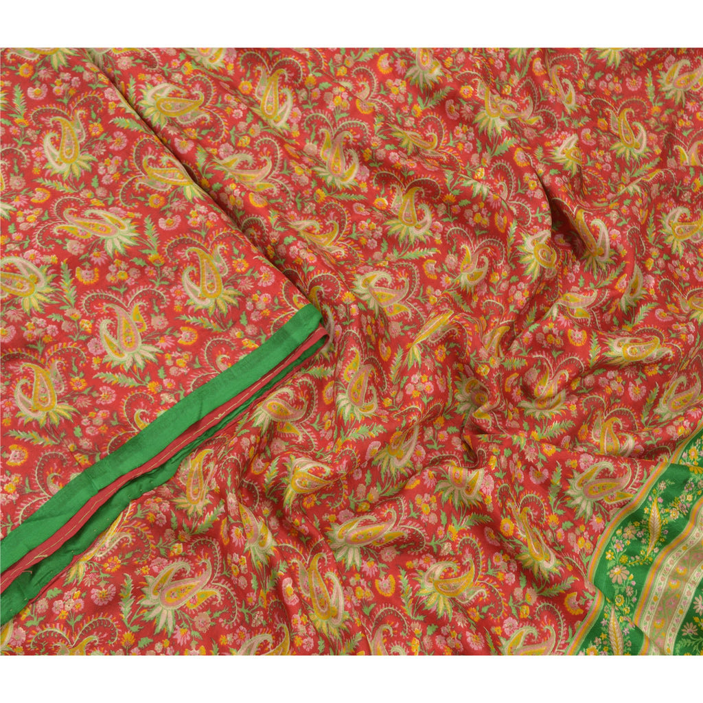 Sanskriti Vintage Indian Sarees Pure Silk Floral Printed Sari Craft 5YD Sustainable Fabric