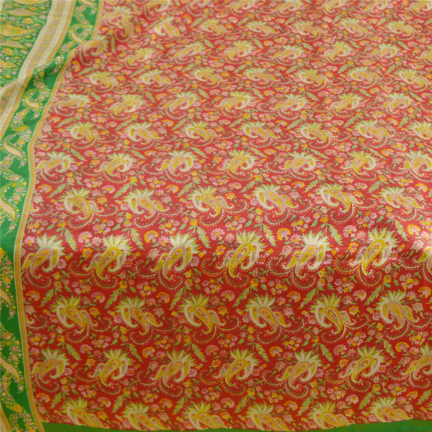 Sanskriti Vintage Indian Sarees Pure Silk Floral Printed Sari Craft 5YD Sustainable Fabric