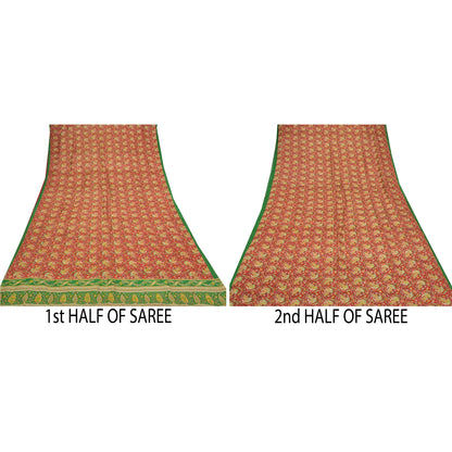 Sanskriti Vintage Indian Sarees Pure Silk Floral Printed Sari Craft 5YD Sustainable Fabric