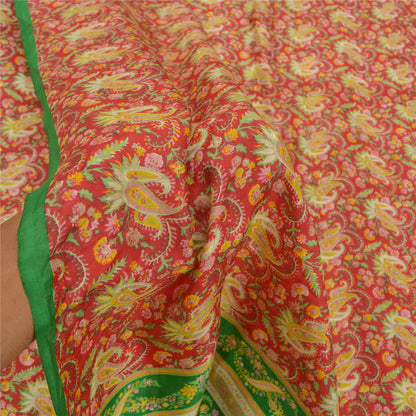 Sanskriti Vintage Indian Sarees Pure Silk Floral Printed Sari Craft 5YD Sustainable Fabric